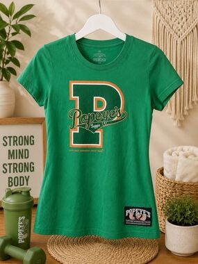 Popeye's Supplements Graphic Tee Women's L Green Logo Cartoon Cotton T-Shirt